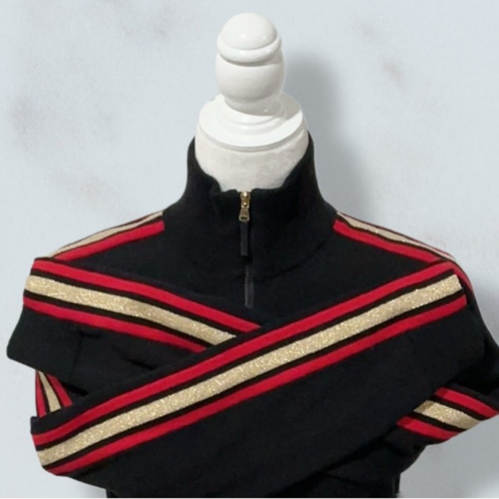 NWT LAUREN ACTIVE RALPH LAUREN Black Knit Golf Top Red Gold Metallic Accents Lg - Picture 8 of 13